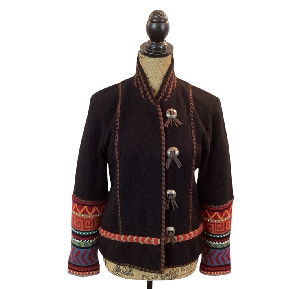 Icelandic Aztec Wool Snap Front Multi-Color Jacket